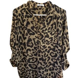 Mob Wife Sheer Leopard Blouse Womens S Long Sleeve Button-Up Date Night Clubwear